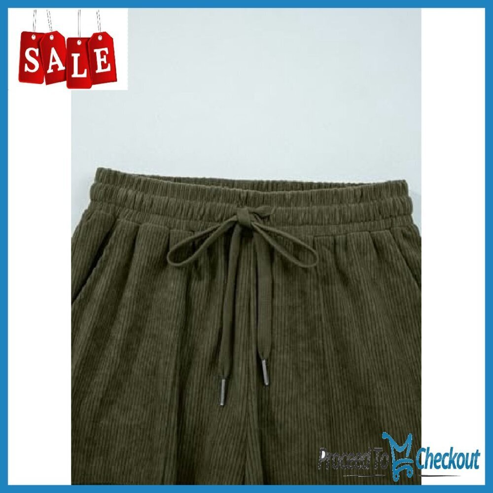 Corduroy Cargo Pants High Waist Wide Leg Loose Fit Drawstring - Picture 5 of 8